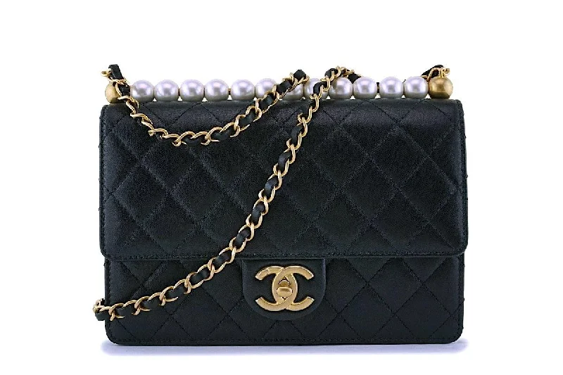 Chanel All - Match Handbag for Versatile StylingNIB Chanel Chic Pearls Black Classic Flap Bag GHW