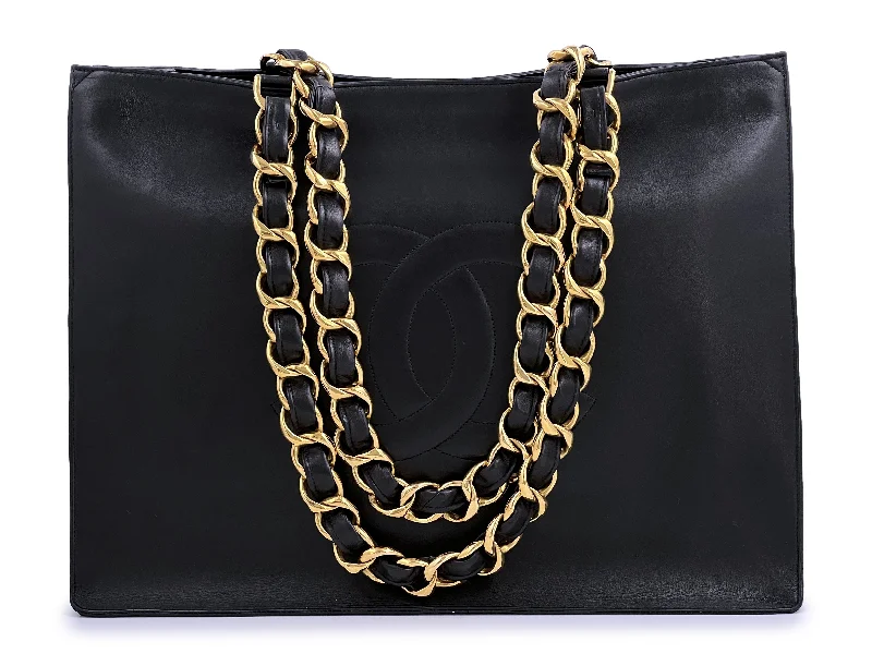 Chanel Classic Flap Bag for Evening PartyPristine Chanel 1996 Vintage Black Shopper Tote Bag Chunky Chain 24k GHW Calfskin