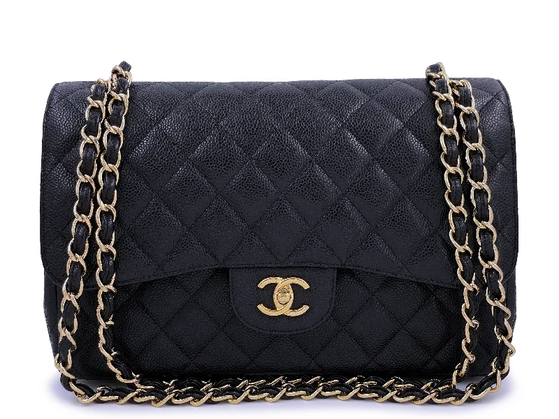 Chanel Handbag with Adjustable Strap for ComfortPristine Chanel Black Caviar Jumbo Classic Double Flap Bag GHW