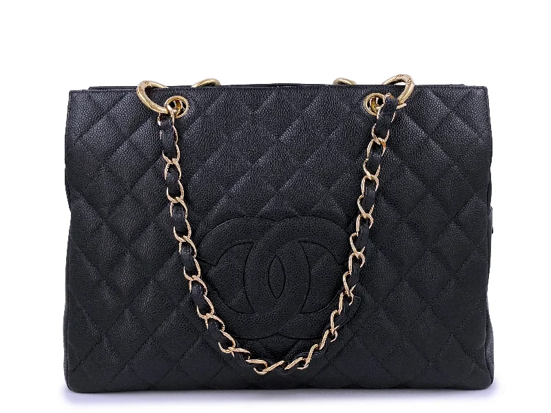 Chanel Handbag with Adjustable Strap for ComfortPristine Chanel Vintage 2002 Black Caviar Timeless GST Shopper Tote Bag 24k GHW