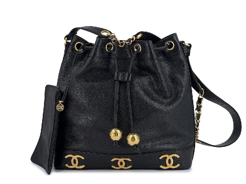 Chanel All - Match Handbag for Versatile Styling(LIKE NEW) Chanel Vintage Black Caviar Bucket Drawstring Bag 24k GHW