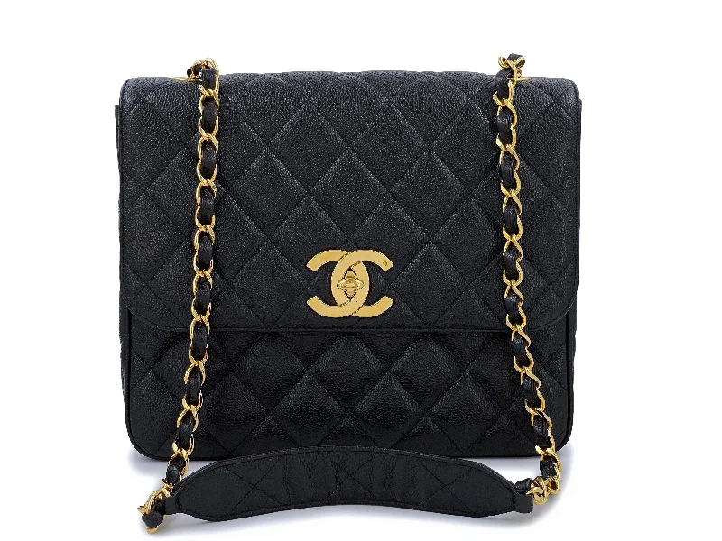 Chanel Handbag with Adjustable Strap for ComfortPristine Chanel Vintage Black Caviar Jumbo Classic Tall Crossbody Flap Bag 24k GHW