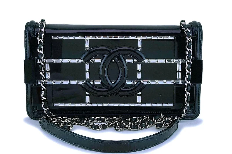 Chanel Vintage Inspired Handbag for Retro LoversRare 15C Chanel Black Plexi Emerald Crystals Lego Flap Bag SHW