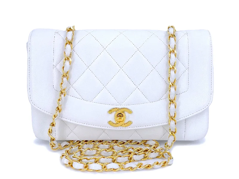 Chanel Limited Edition Handbag for CollectorsRare Chanel 1993 Vintage White Small Diana Flap Bag 24k GHW Lambskin