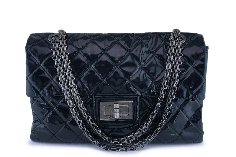 Chanel Quilted Leather Shoulder Bag for FashionistasRare Chanel Black Patent XXL Supermodel Reissue Flap Bag Weekender RHW