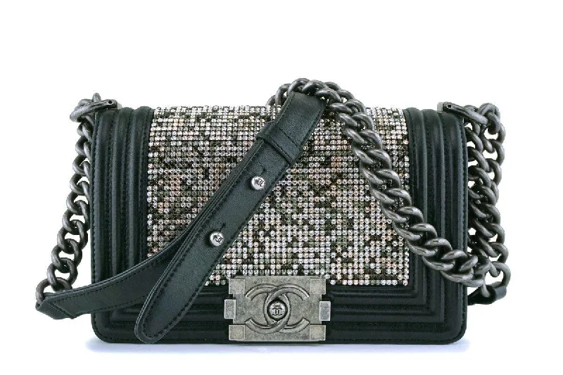 Chanel Luxury Handbag for High - End EventsRare Chanel Black Strass Crystals Small Classic Boy Flap Bag