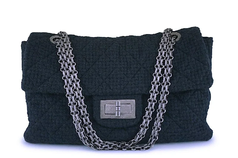 Chanel Classic Flap Bag for Evening PartyRare Chanel Black Tweed XXL Supermodel Reissue Flap Bag Weekender RHW