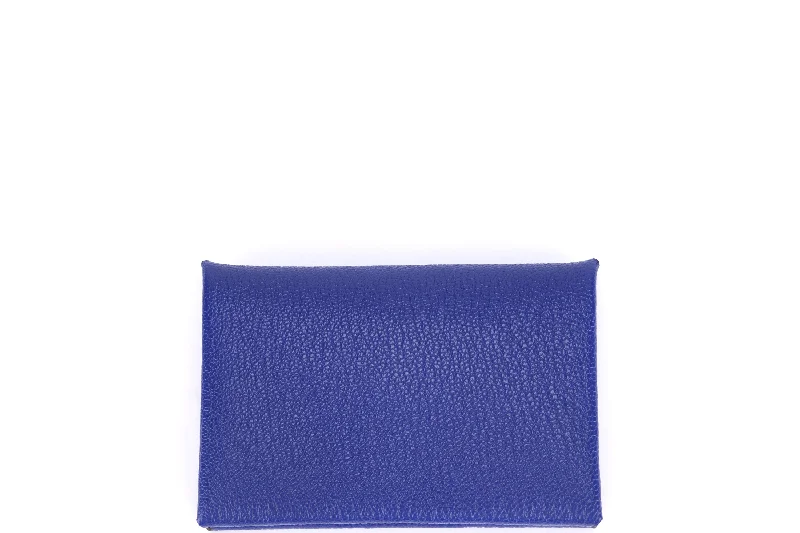 Hermes Kellydoll Bags for a Playful and Chic LookHERMES CALVI CARD HOLDER 7CM [STAMP A (2017)] BLUE ELECTRIC CHEVRE LEATHER SILVER HARDWARE, WITH BOX