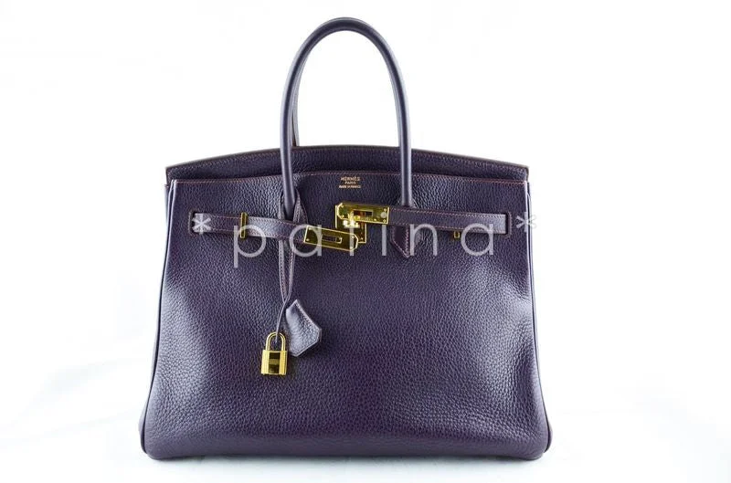 Hermes Bags with RFID - Blocking Linings for SecurityHermes Clemence Calfskin 35cm Raisin Birkin