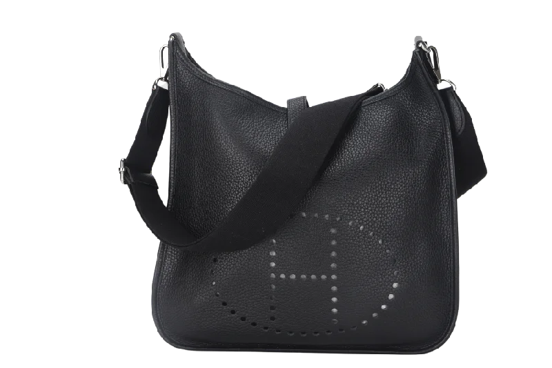 Hermes Bags with Hidden Pocket Compartments for PrivacyHERMES EVELYN III GM BLACK CLEMENCE LEATHER STAMP T (YEAR 2015)  WITH STRAP AND DUST COVER