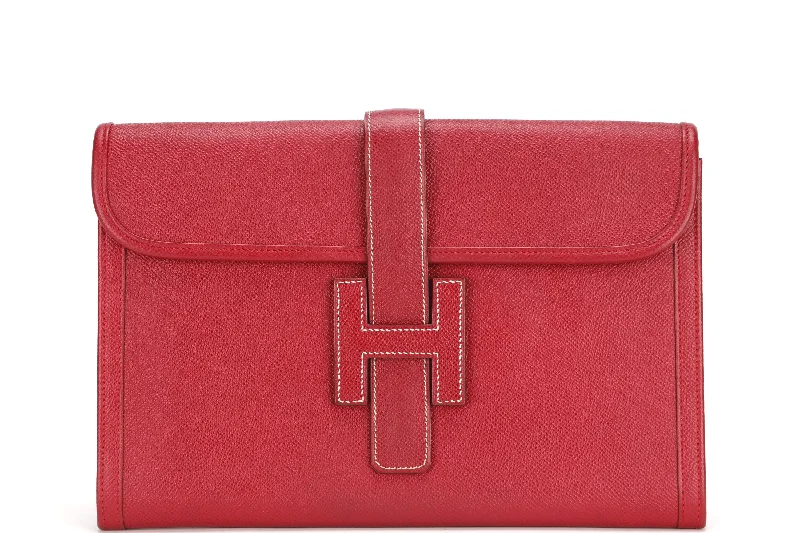 Hermes Bags with RFID - Blocking Linings for SecurityHERMES JEGE CLUTCH (NO STAMP) GRAIN COURCHEVEL RED LEATHER, WITH DUST COVER