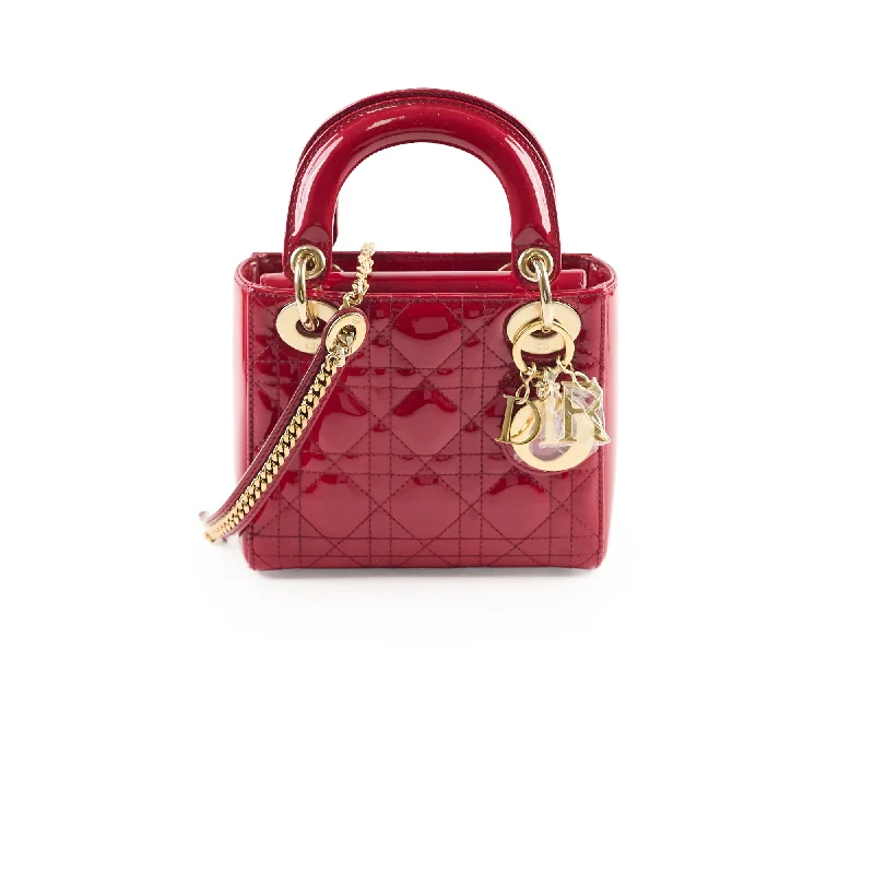 Luxury Christian Dior crossbody bags with a chain - link strapChristian Dior Mini Lady Dior Patent Red Crossbody