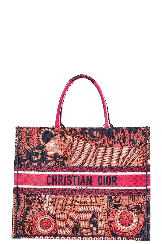 Christian Dior bags with a detachable coin purse insideCHRISTIAN DIOR Book Tote Large Tiger Pink