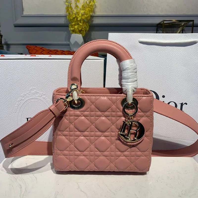 Christian Dior bags with a side - pocket for holding a water bottleChristian Dior Small Lady Bag Gold Toned Hardware Sorbet Pink