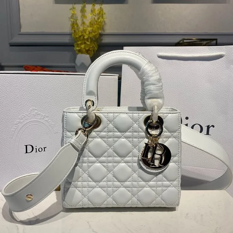 Christian Dior bags with a quilted pattern and gold - toned hardwareChristian Dior Small Lady Bag Gold Toned Hardware White