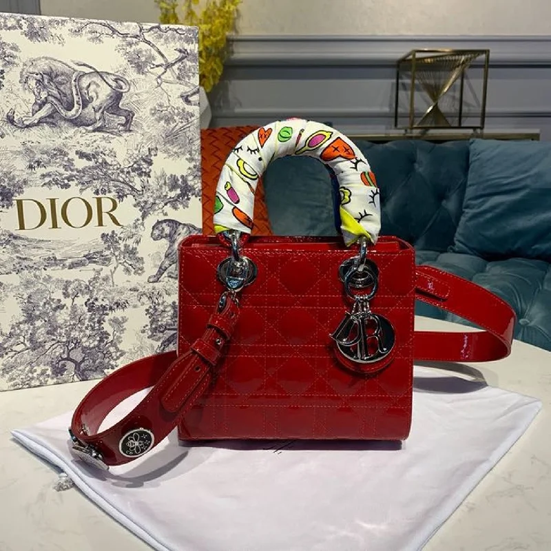 Contemporary Christian Dior handbags with a unique shapeChristian Dior Small Lady Bag Red Patent