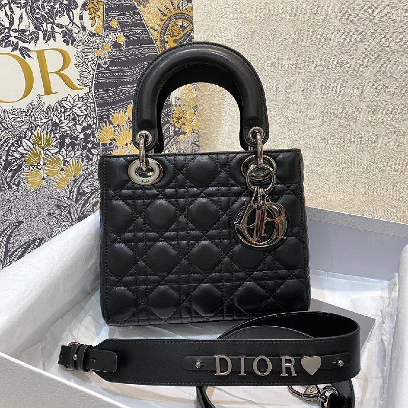 Christian Dior Saddle bags with a studded trim for a bold lookChristian Dior Small Lady Bag Silver Hardware, Black