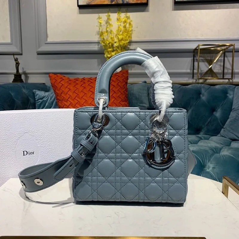 Christian Dior crossbody bags with a front - flap pocket for easy accessChristian Dior Small Lady Bag Silver Hardware Cloud Blue