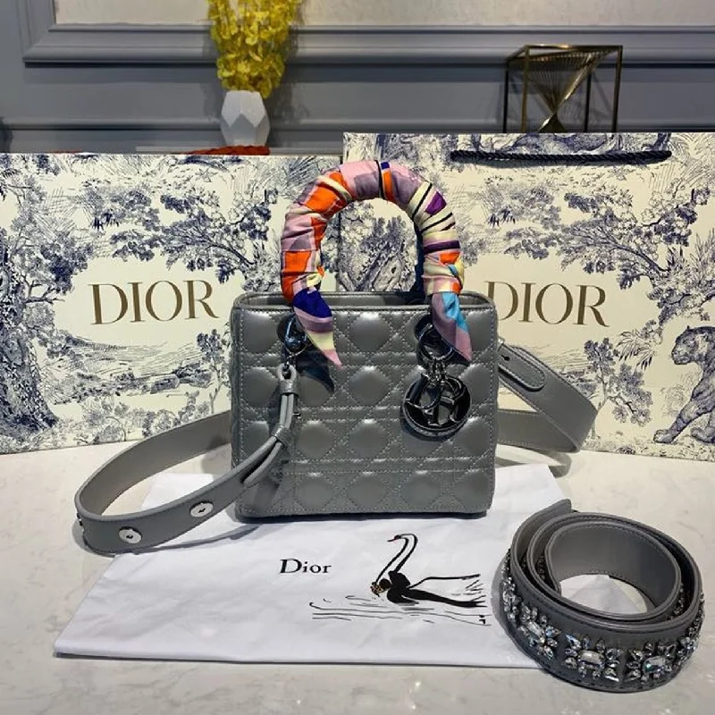 Stylish Christian Dior shoulder bags with a tassel - adorned zipperChristian Dior Small Lady Bag Silver Hardware with Embellished Bag