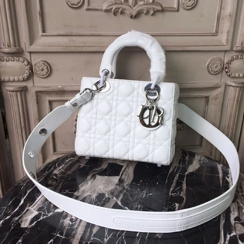 Stylish Christian Dior shoulder bags with a tassel - adorned zipperChristian Dior Small Lady Bag White Silver