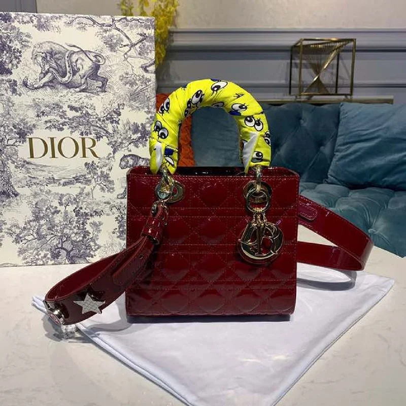 Christian Dior Saddle bags with a distressed leather finishChristian Dior Small Lady Bag with Chain Gold Toned Hardware