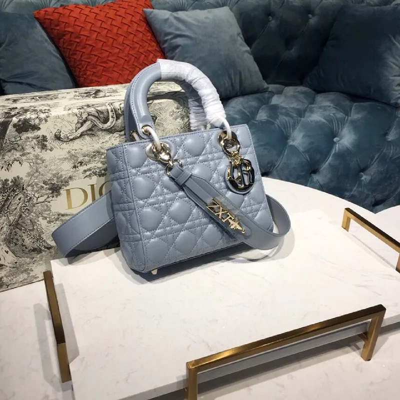 Christian Dior tote bags with a double - handle and shoulder - strap optionChristian Dior Small Lady My ABCBag Denim Blue Cannage