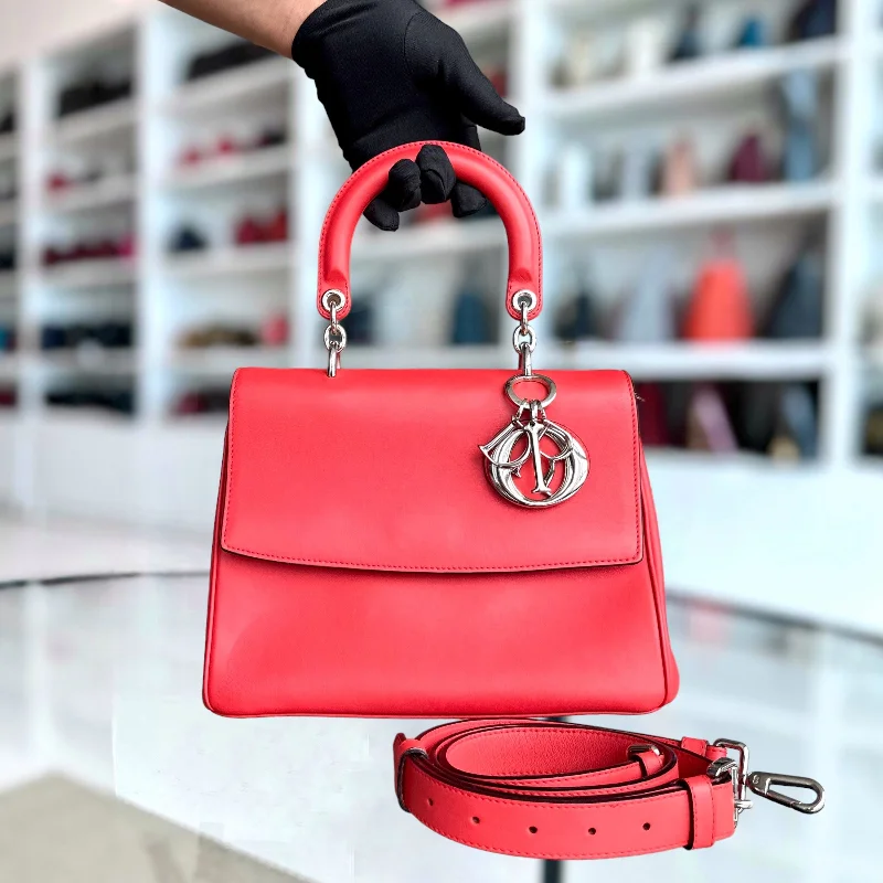 Christian Dior handbags with a snap - button closure and a decorative buckleBe Dior Medium Smooth Calfskin Red Hot Pink Silver Hardware