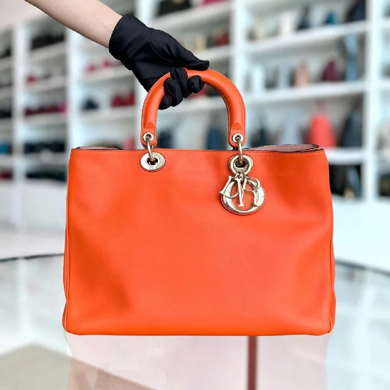 Luxury Christian Dior crossbody bags with a chain - link strapDiorissimo Large Smooth Calfskin Orange Golden Hardware