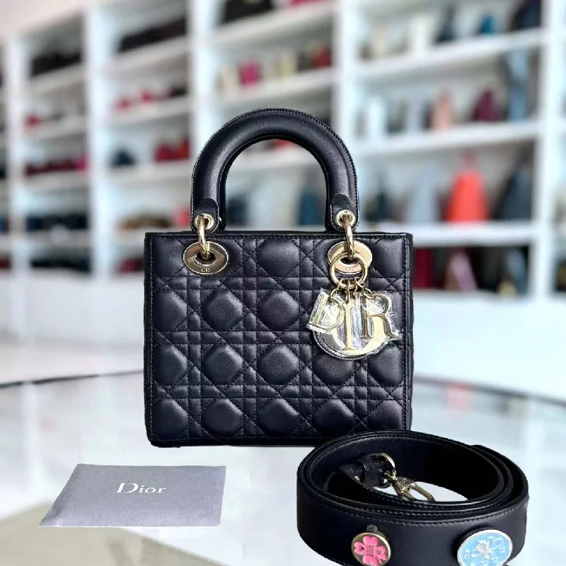 Christian Dior handbags with a detachable mirror for on - the - go touch - upsLady Small Cannage Lambskin Dark Midnight Blue Golden Hardware ABC MyABC