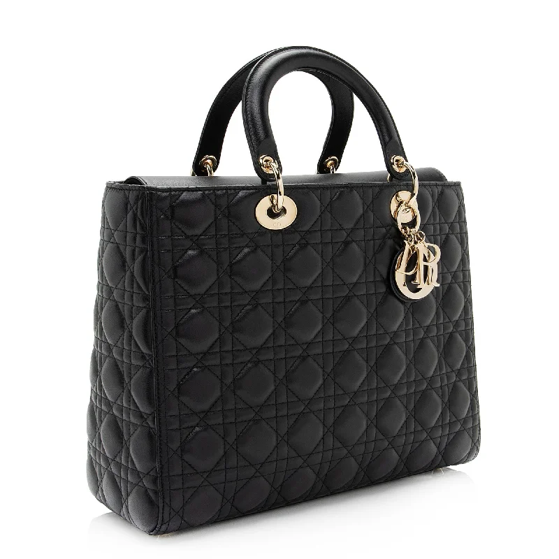 Christian Dior bags with a quilted pattern and gold - toned hardwareDior Lambskin Lady Dior Large Tote (SHF-9gavwy)