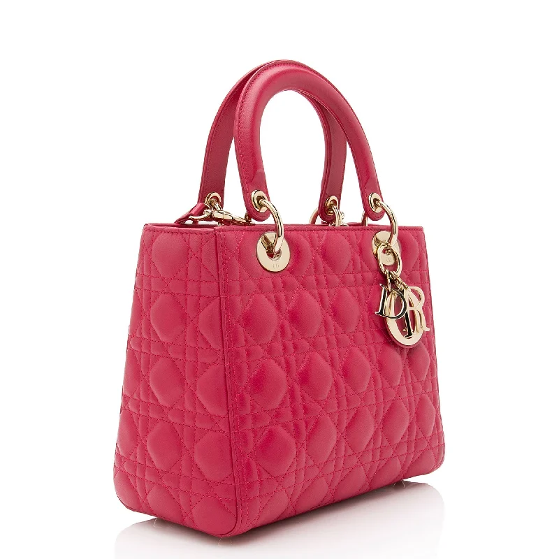 Christian Dior bags with a zip - top closure and multiple compartmentsDior Lambskin Lady Dior Medium Tote (SHF-kYzD71)