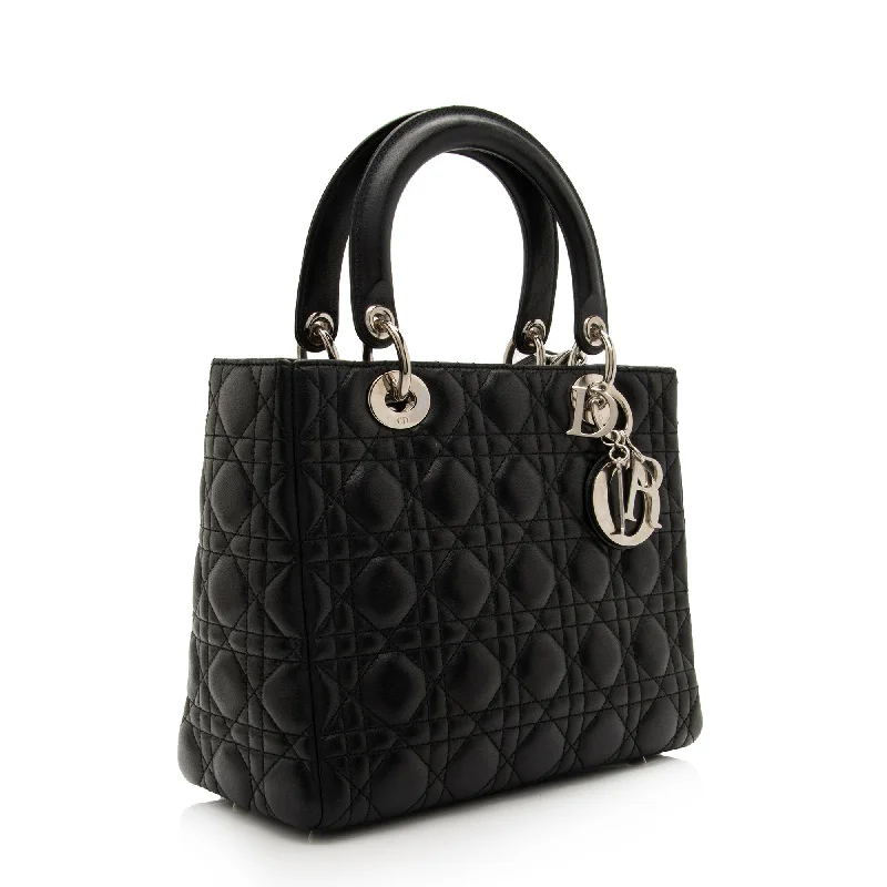 Christian Dior bags with a quilted pattern and gold - toned hardwareDior Lambskin Lady Dior Medium Tote (SHF-PCV3Bo)