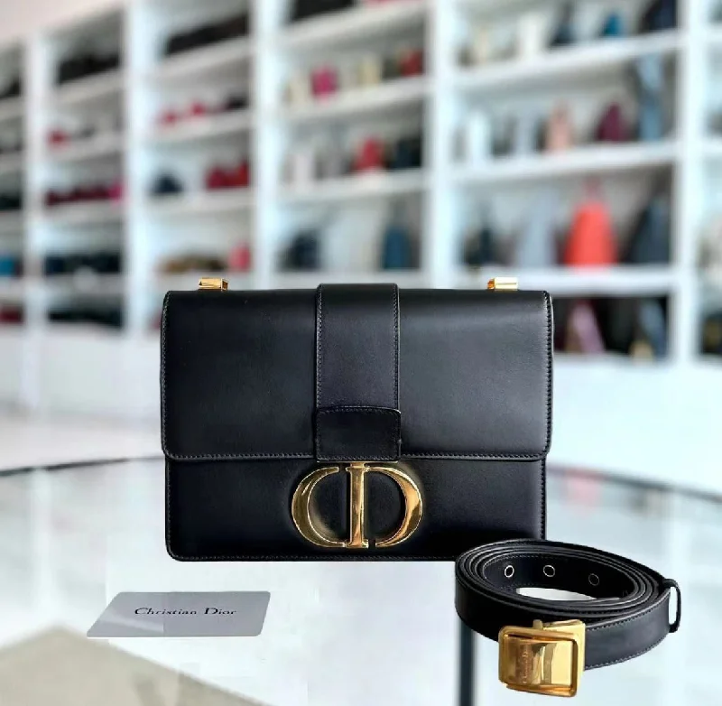 Christian Dior tote bags with a double - handle and shoulder - strap optionMontaigne 30 Smooth Calfskin Black Golden Hardware