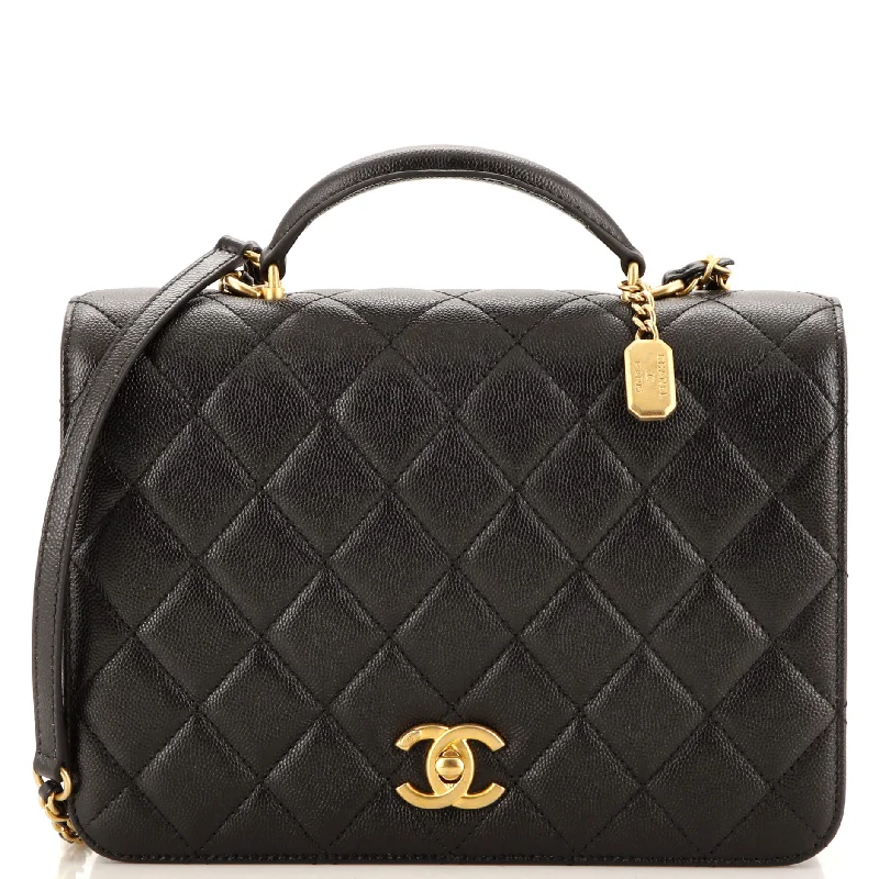 CC Top Handle Chain Full Flap Bag Quilted Caviar Medium