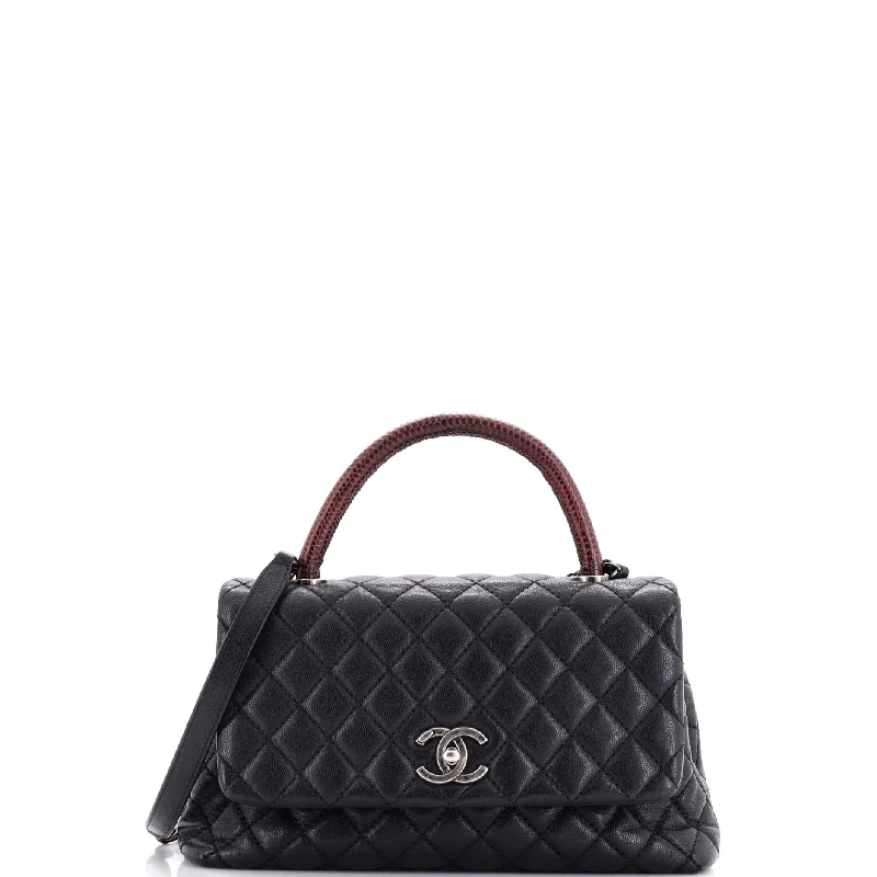 Coco Top Handle Bag Quilted Caviar with Lizard Small