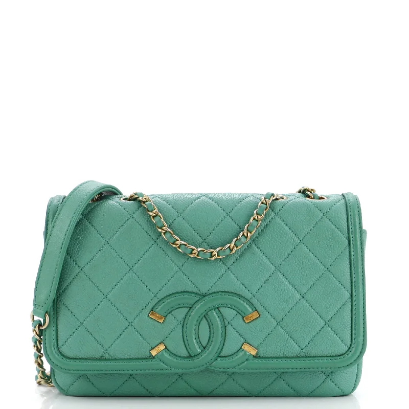 Filigree Flap Bag Quilted Caviar Small