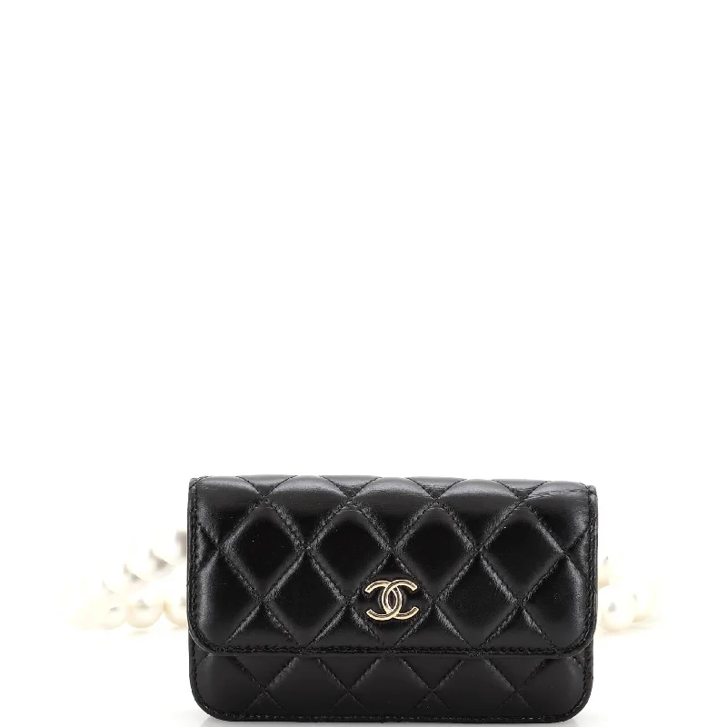 Pearl Strap Clutch with Chain Quilted Calfskin