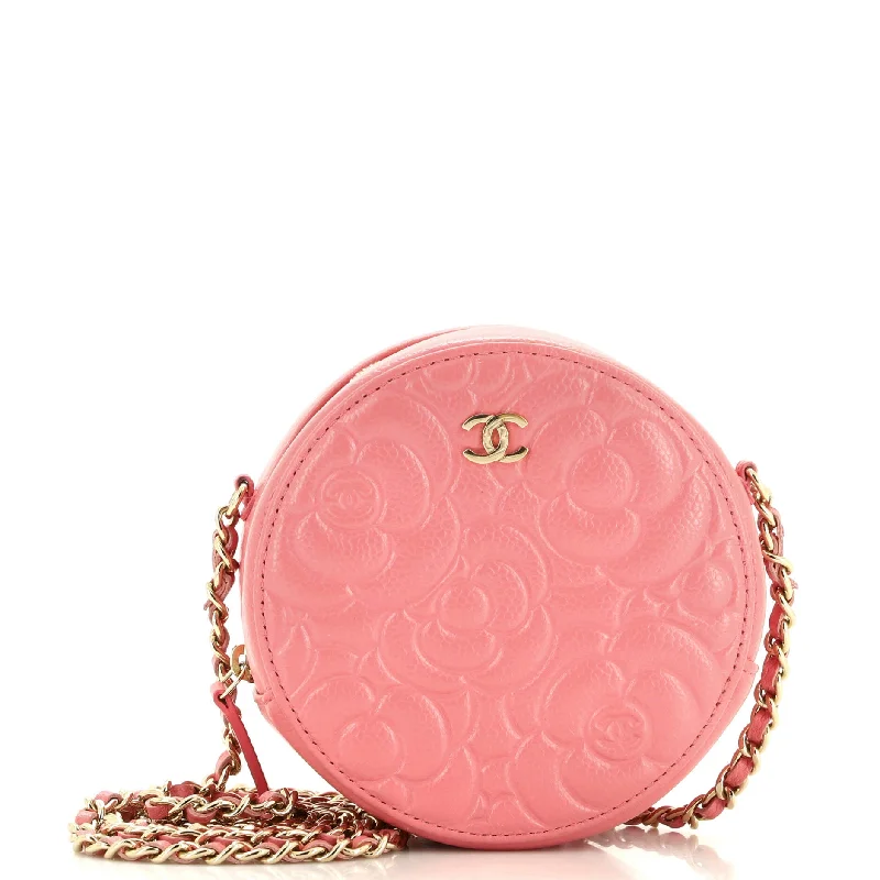 Round Clutch with Chain Camellia Caviar Mini