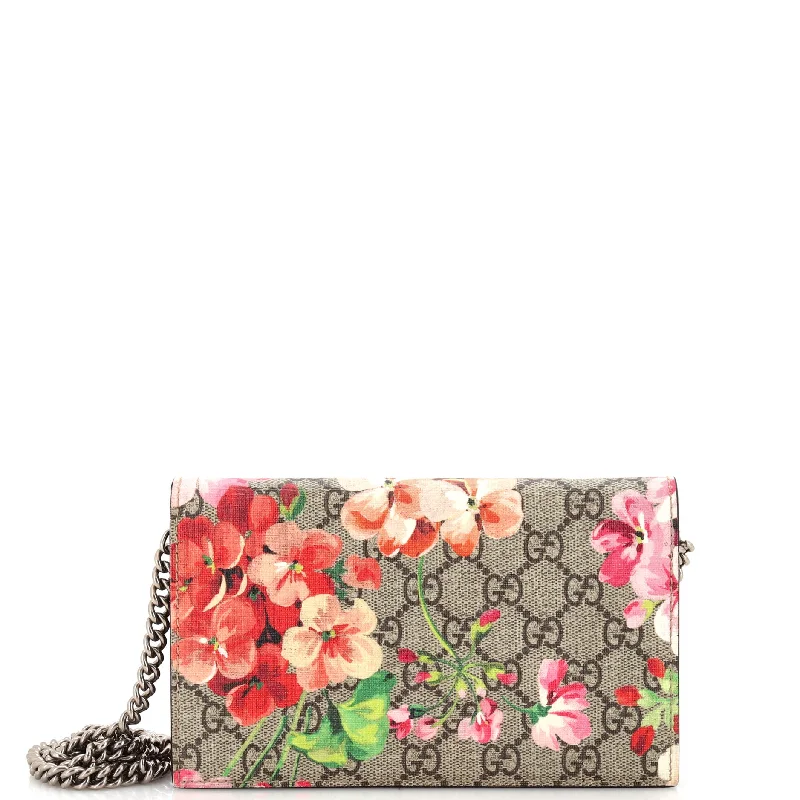 Chain Wallet Blooms Print GG Coated Canvas