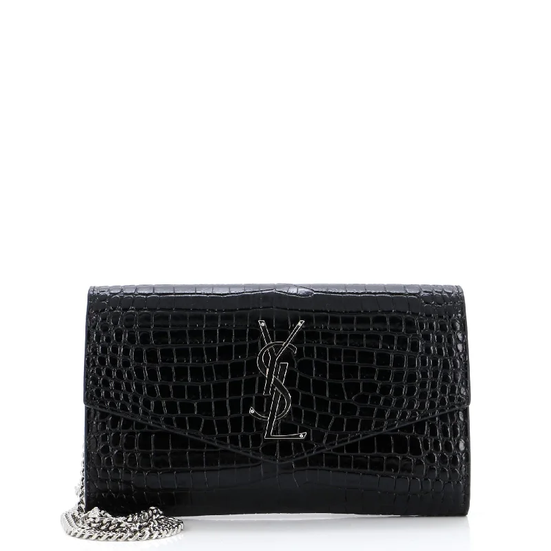 Uptown Chain Wallet Crocodile Embossed Leather