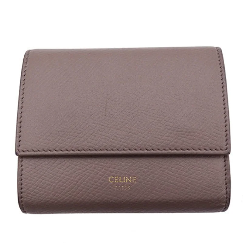 Celine Wallet Women's Bifold Leather Small Trifold Greige